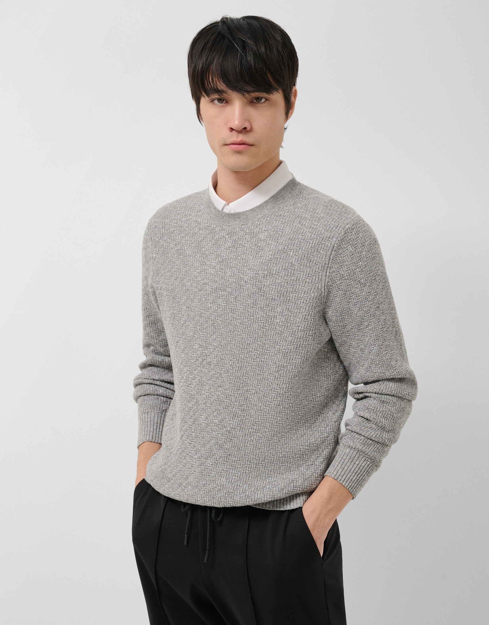 Jersey estructura algodón/lino gris melange | Roberto Verino