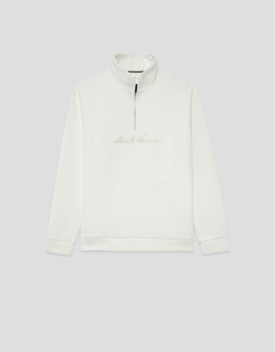 Sudadera media cremallera blanco roto logo pecho | Roberto Verino