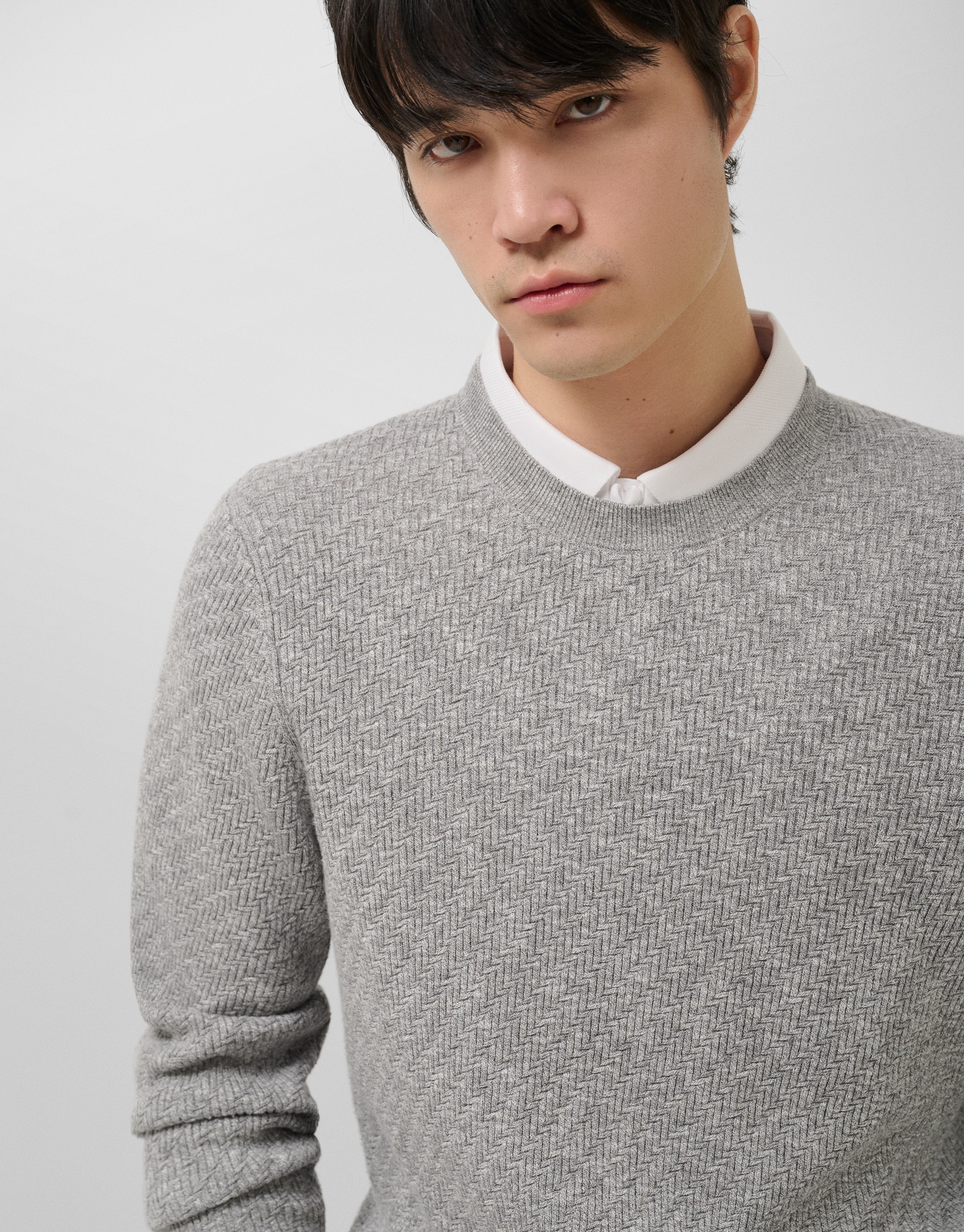 Jersey estructura algodón/lino gris melange | Roberto Verino