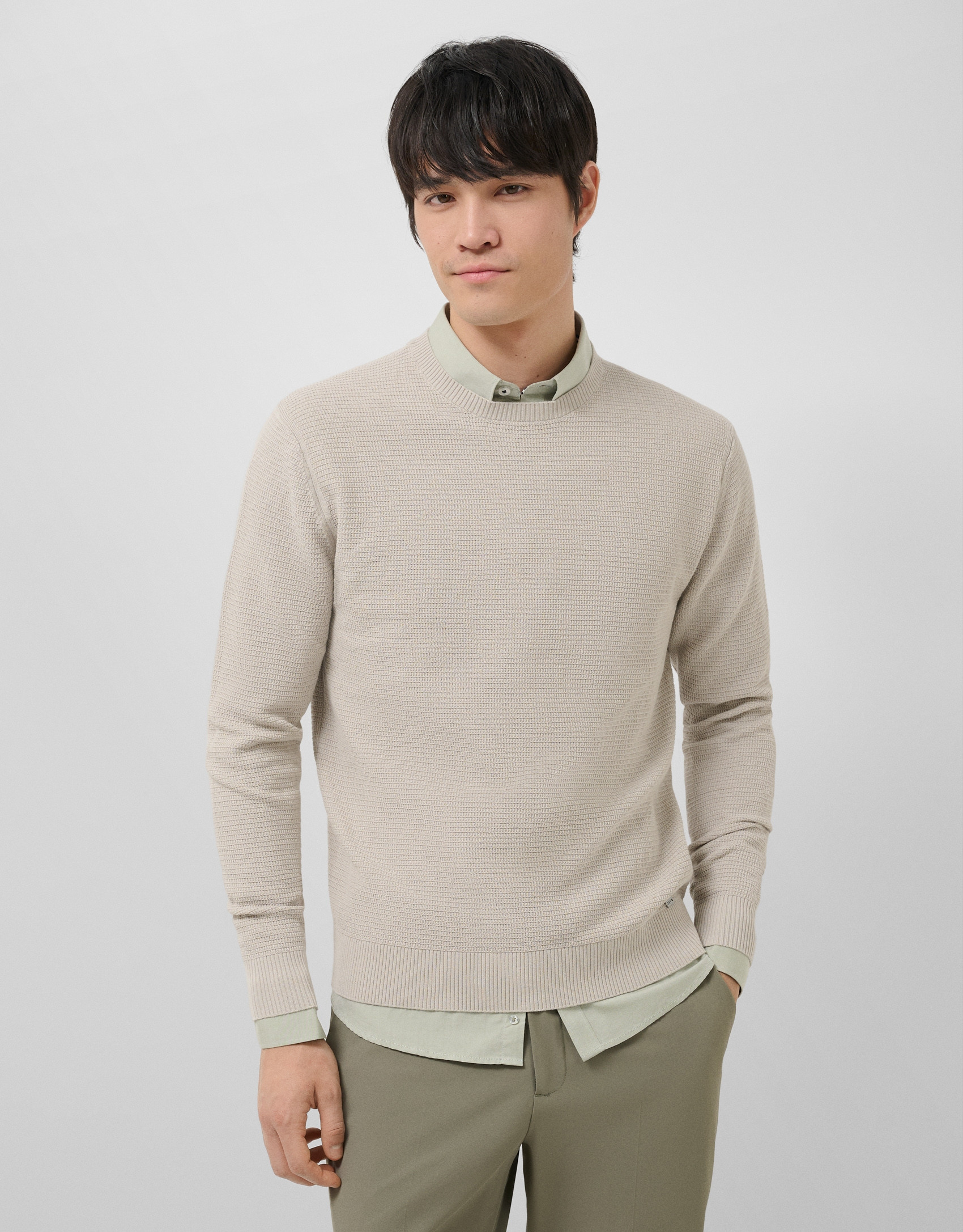 High twist sand-coloured structured jumper | Roberto Verino