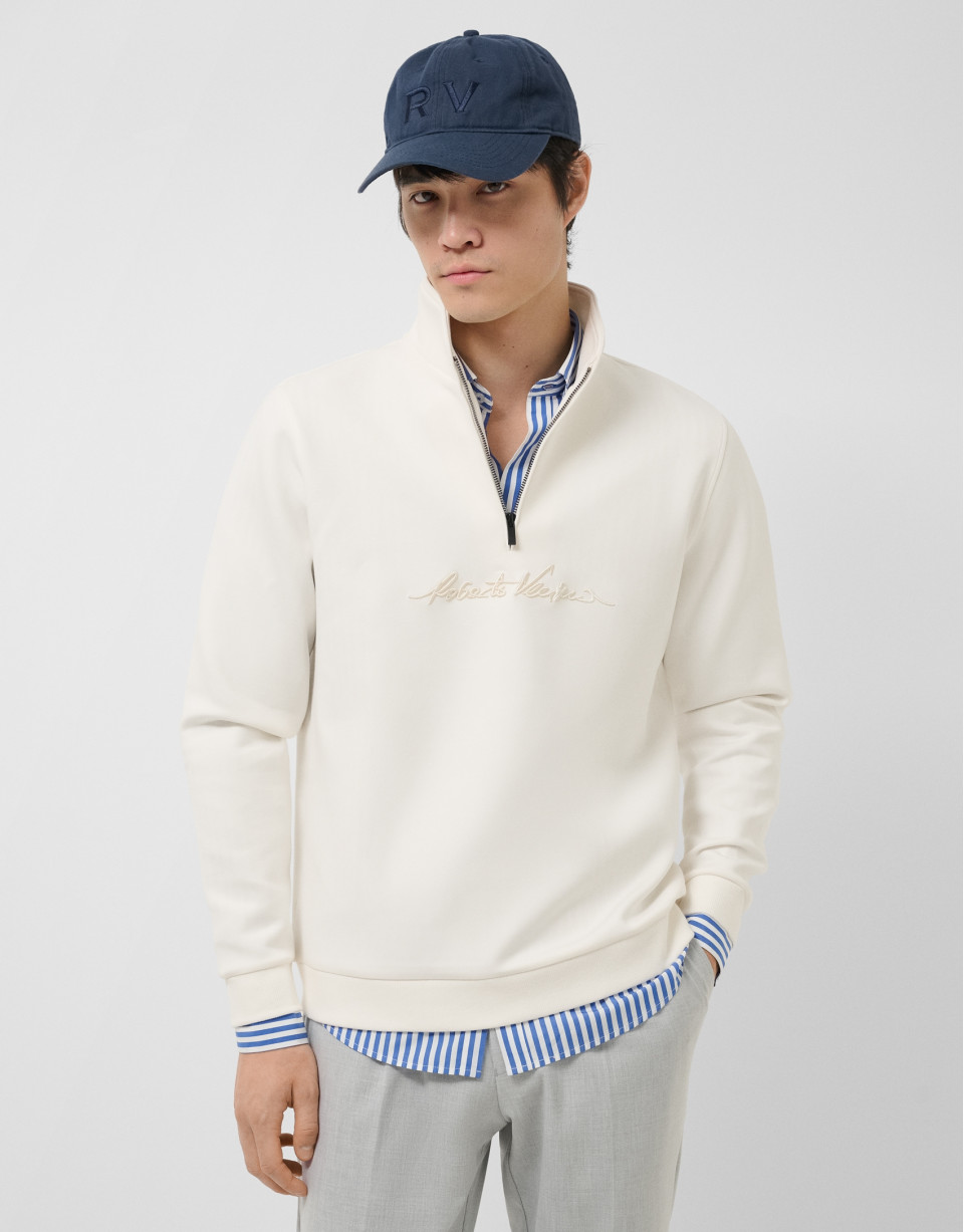 Off-white half-zip sweatshirt with chest logo | Roberto Verino