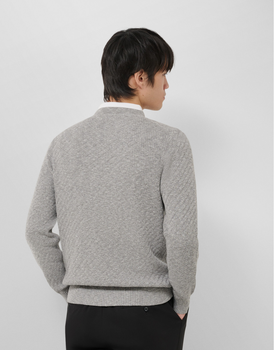Grey melange cotton/linen structured jumper | Roberto Verino
