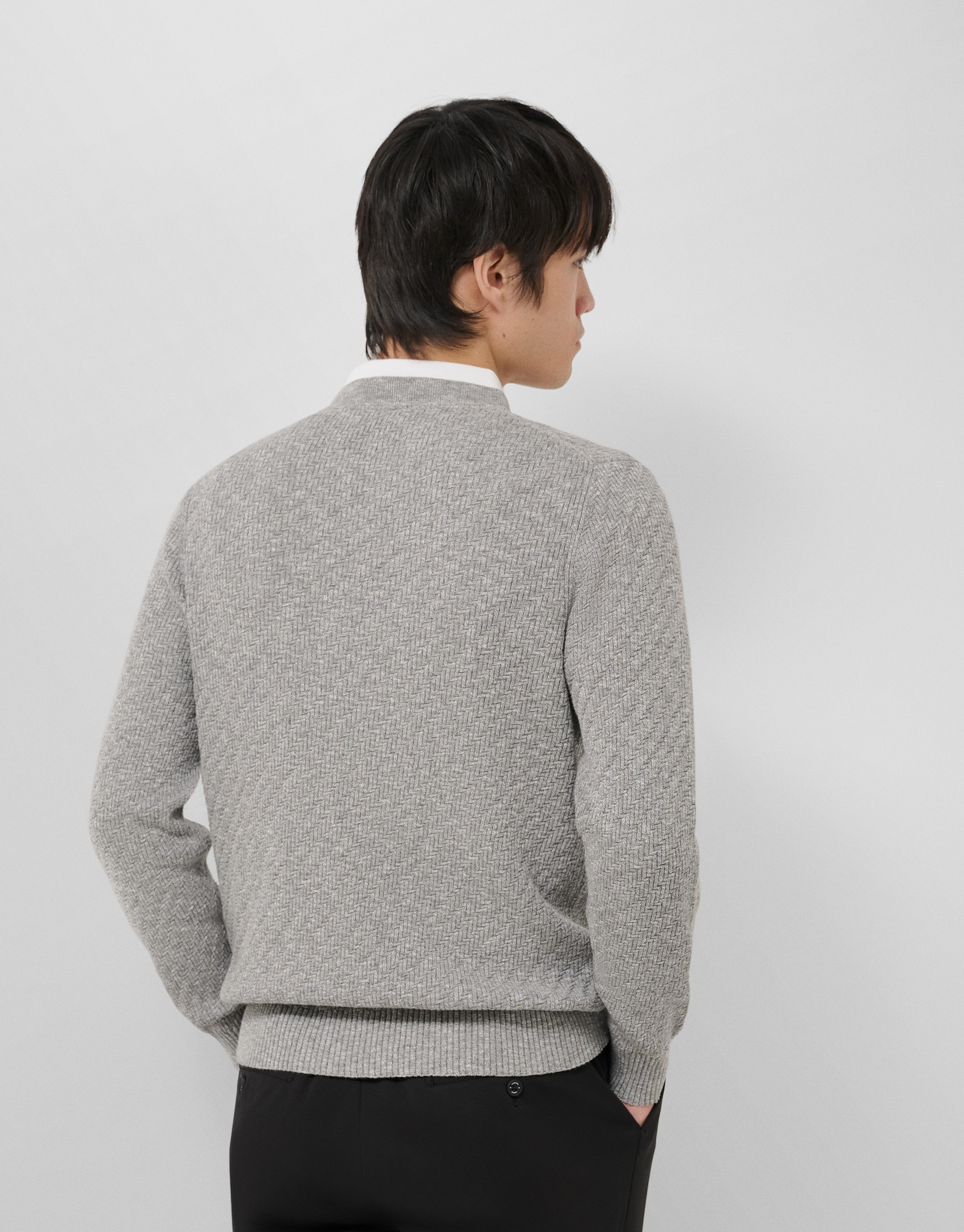 Grey melange cotton/linen structured jumper | Roberto Verino