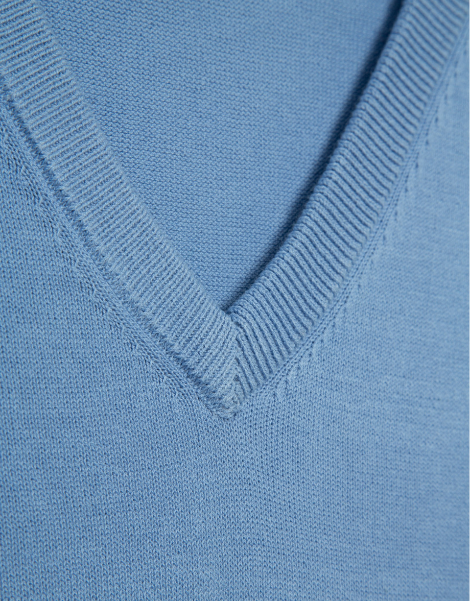 Jersey cuello pico high twist celeste - Hombre | Roberto Verino