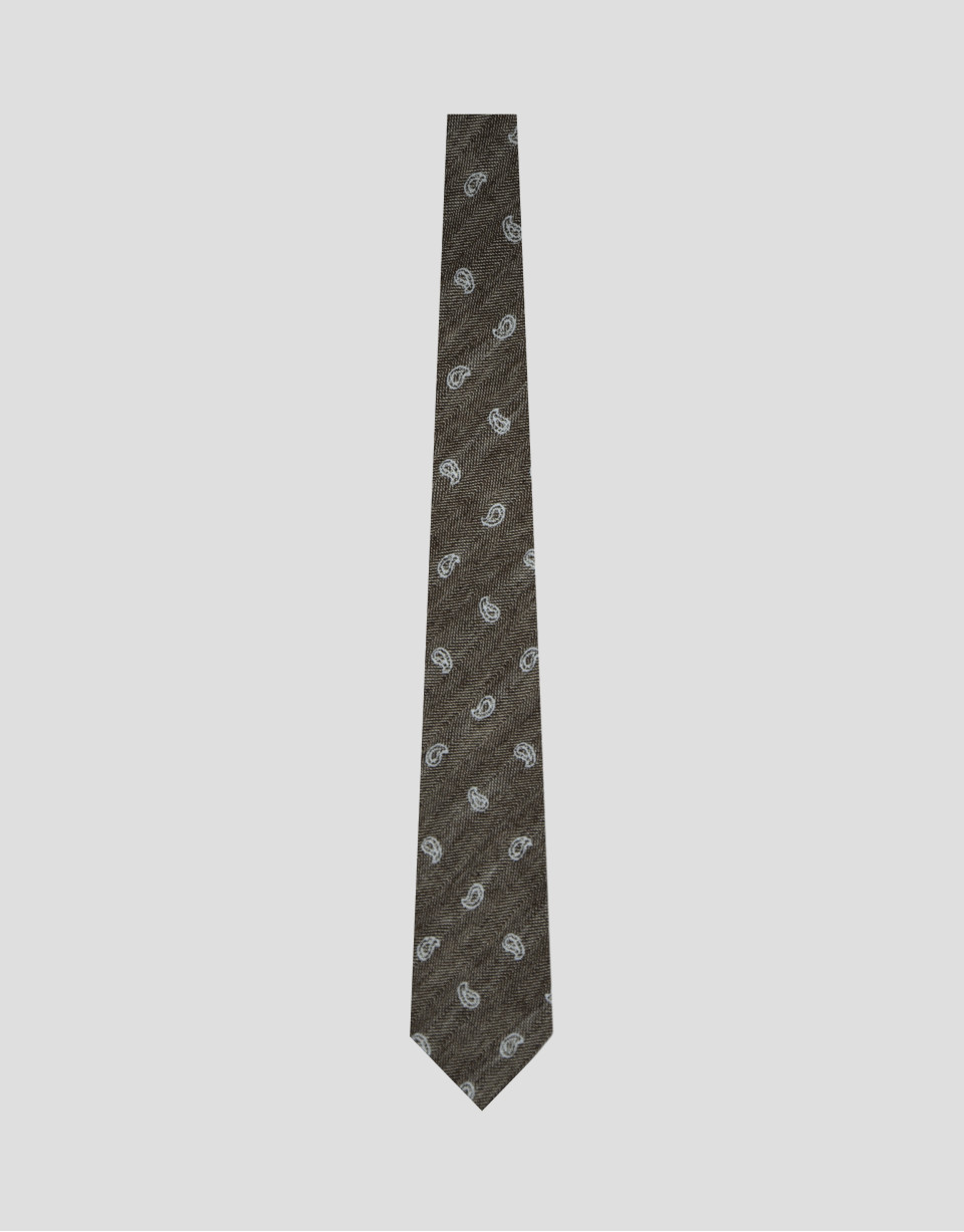 Herringbone silk/linen tie with brown ... | Roberto Verino