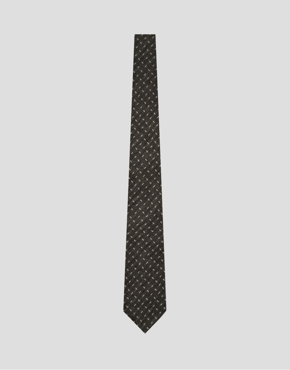 Herringbone silk/linen tie with geometric ... | Roberto Verino