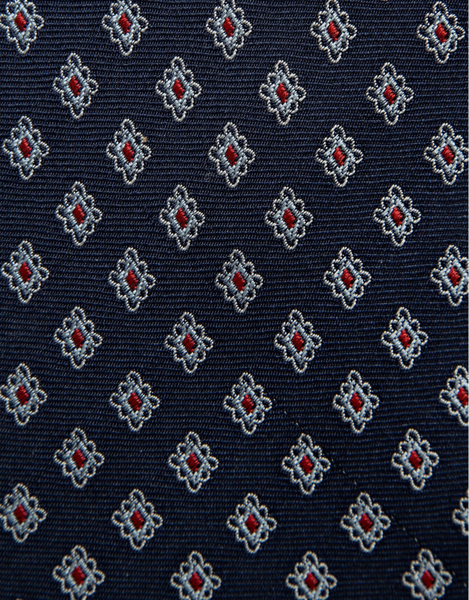 Navy blue and red geometric jacquard silk tie | Roberto Verino