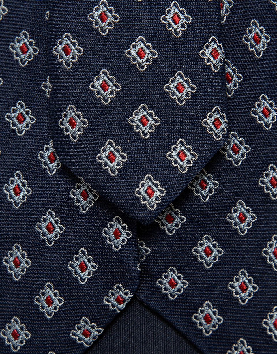 Navy blue and red geometric jacquard silk tie | Roberto Verino