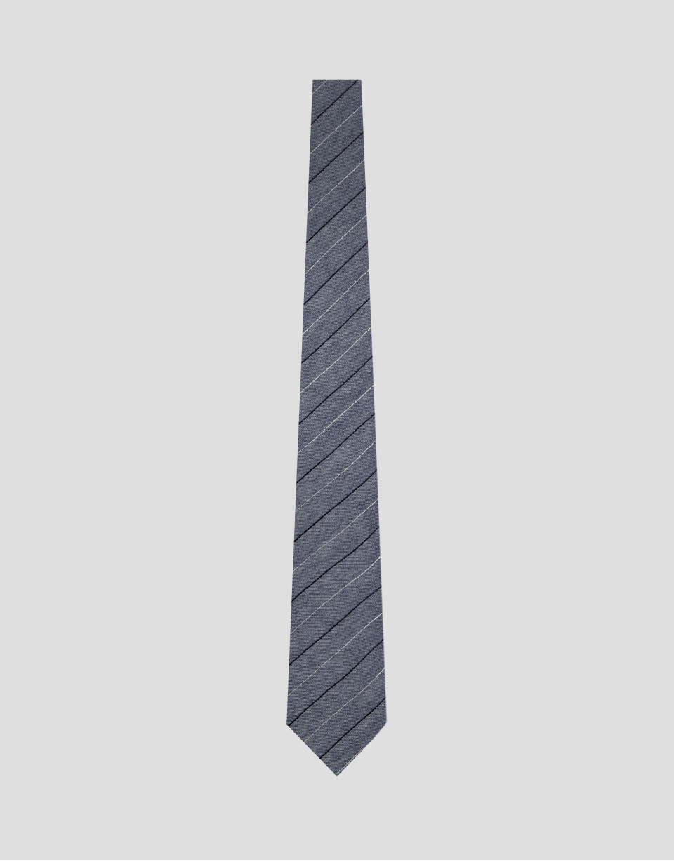 Silk/linen tie with blue stripes - Man - SS2026 | Roberto Verino