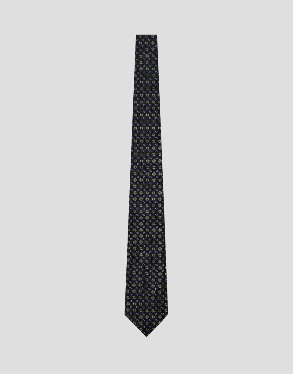 Corbata seda marino jacquard flores amarillas | Roberto Verino