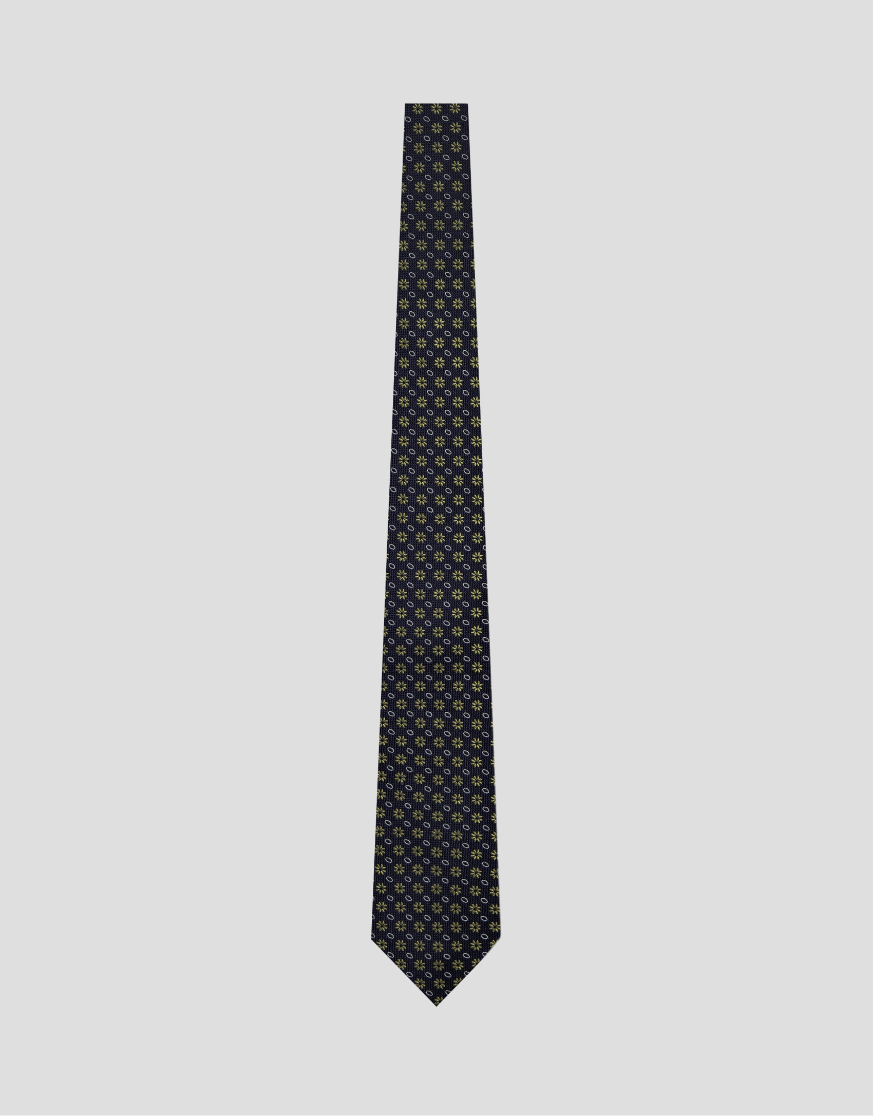 Corbata seda marino jacquard flores amarillas | Roberto Verino