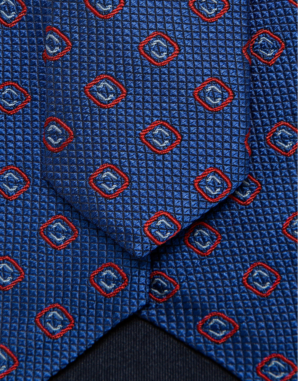 Corbata seda azul con jacquard geométrico ... | Roberto Verino