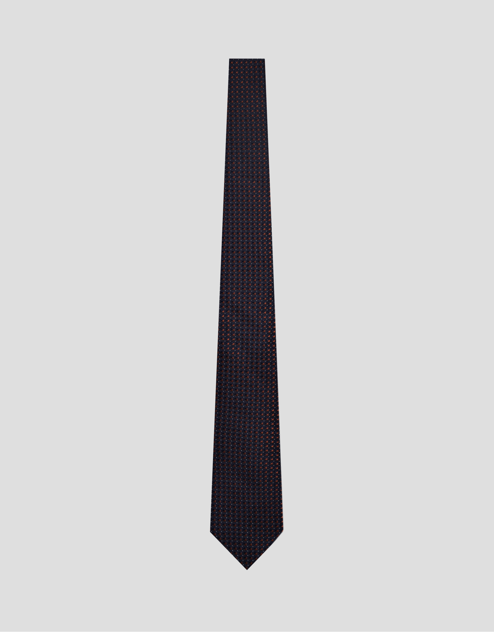 Navy silk tie with red geometric jacquard ... | Roberto Verino