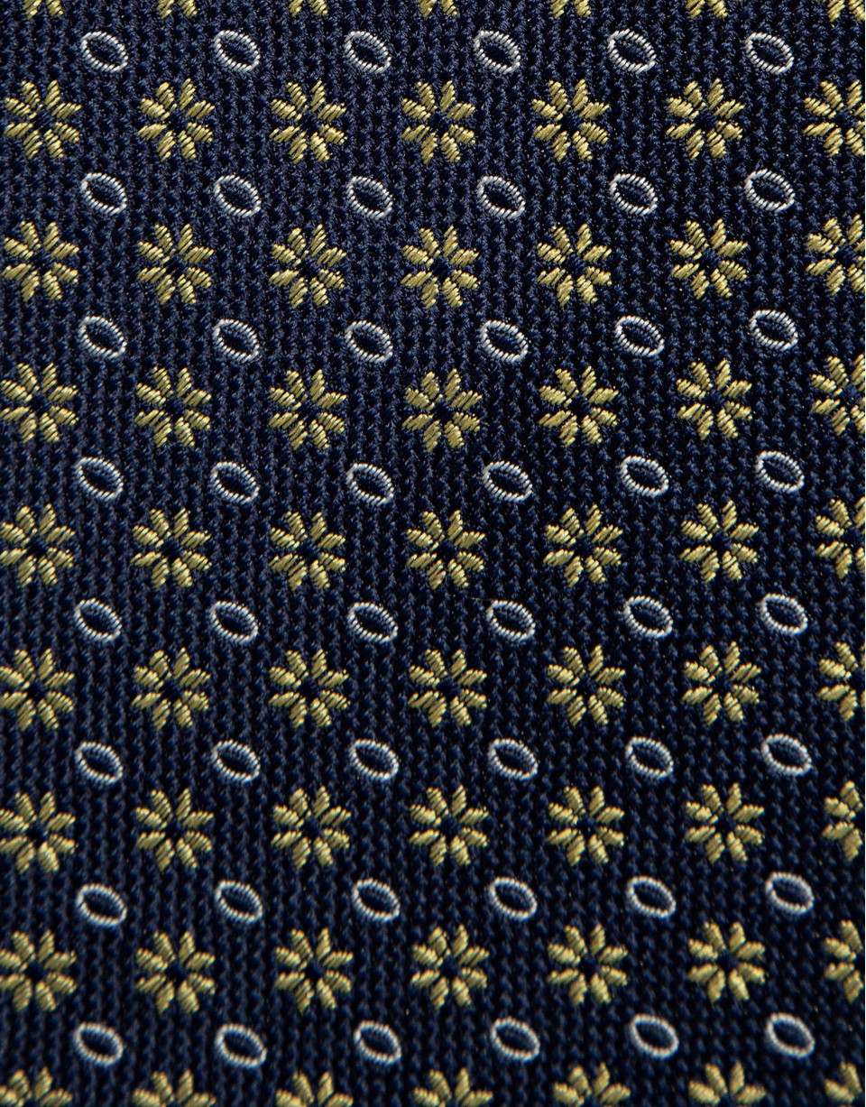 Corbata seda marino jacquard flores amarillas | Roberto Verino