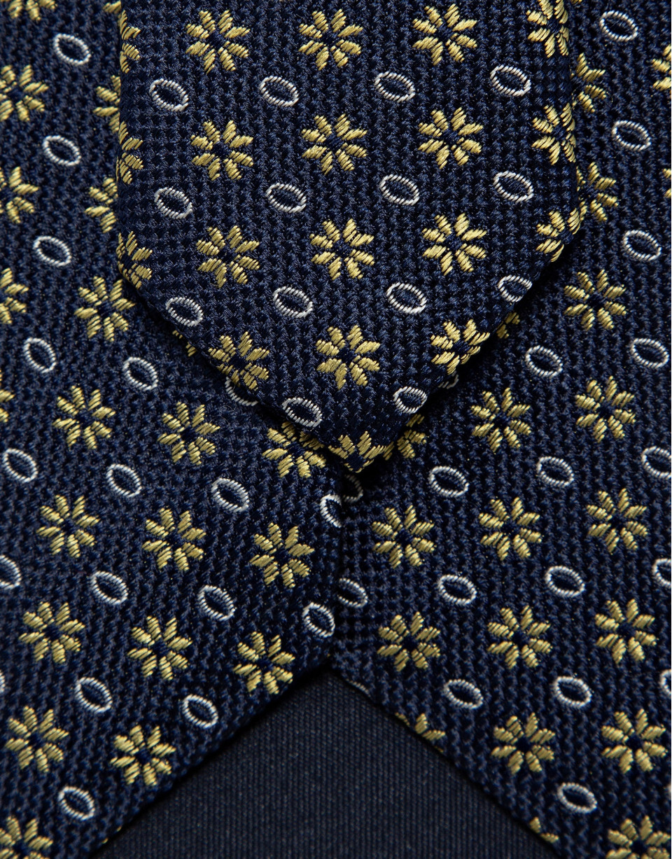 Corbata seda marino jacquard flores amarillas | Roberto Verino