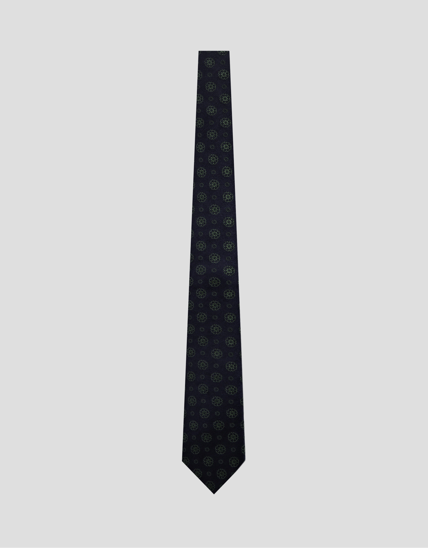 Navy silk tie with geometric jacquard green ... | Roberto Verino