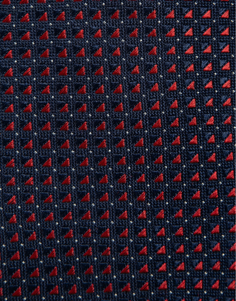 Corbata seda marino con jacquard geométrico rojo | Roberto Verino