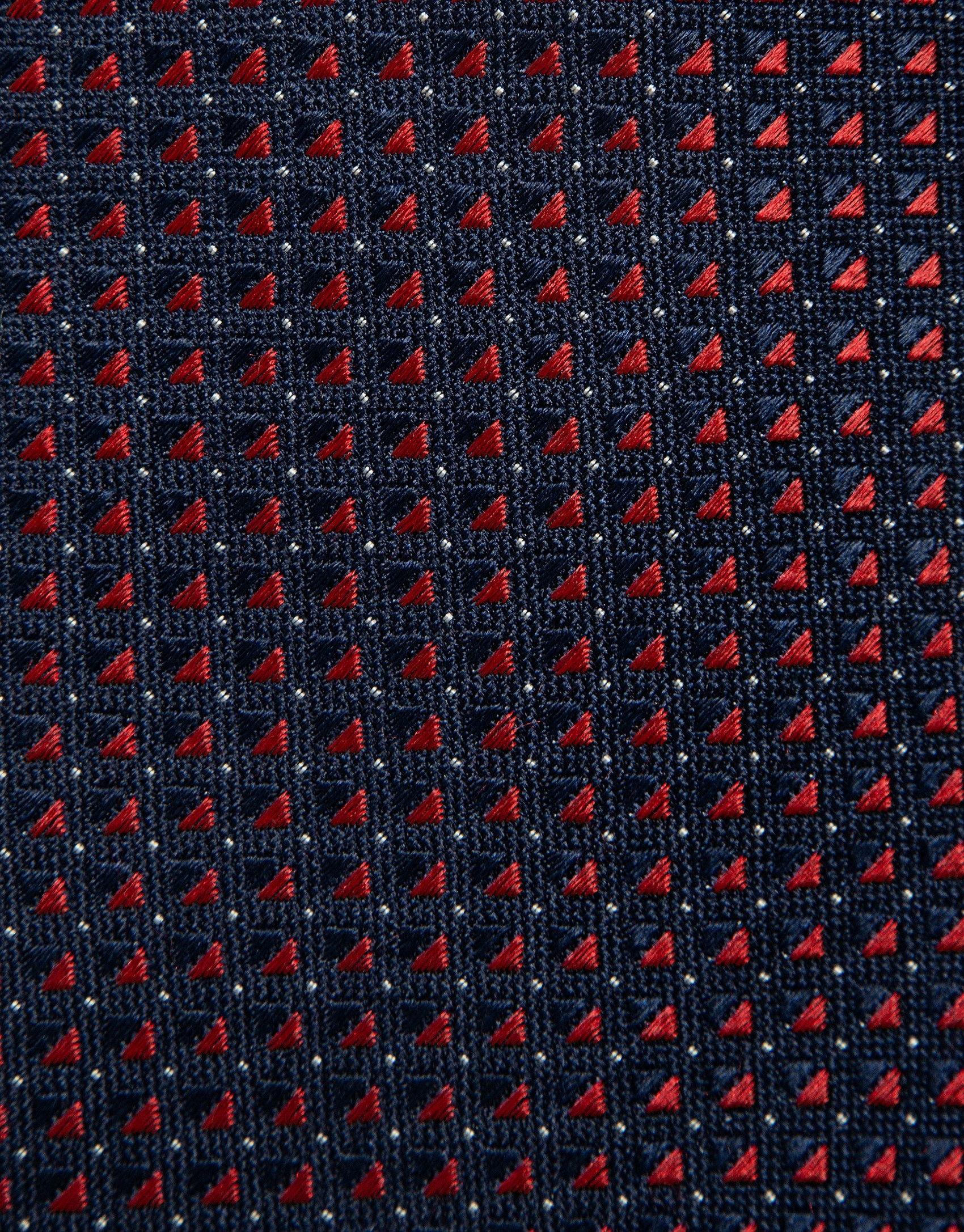 Navy silk tie with red geometric jacquard ... | Roberto Verino