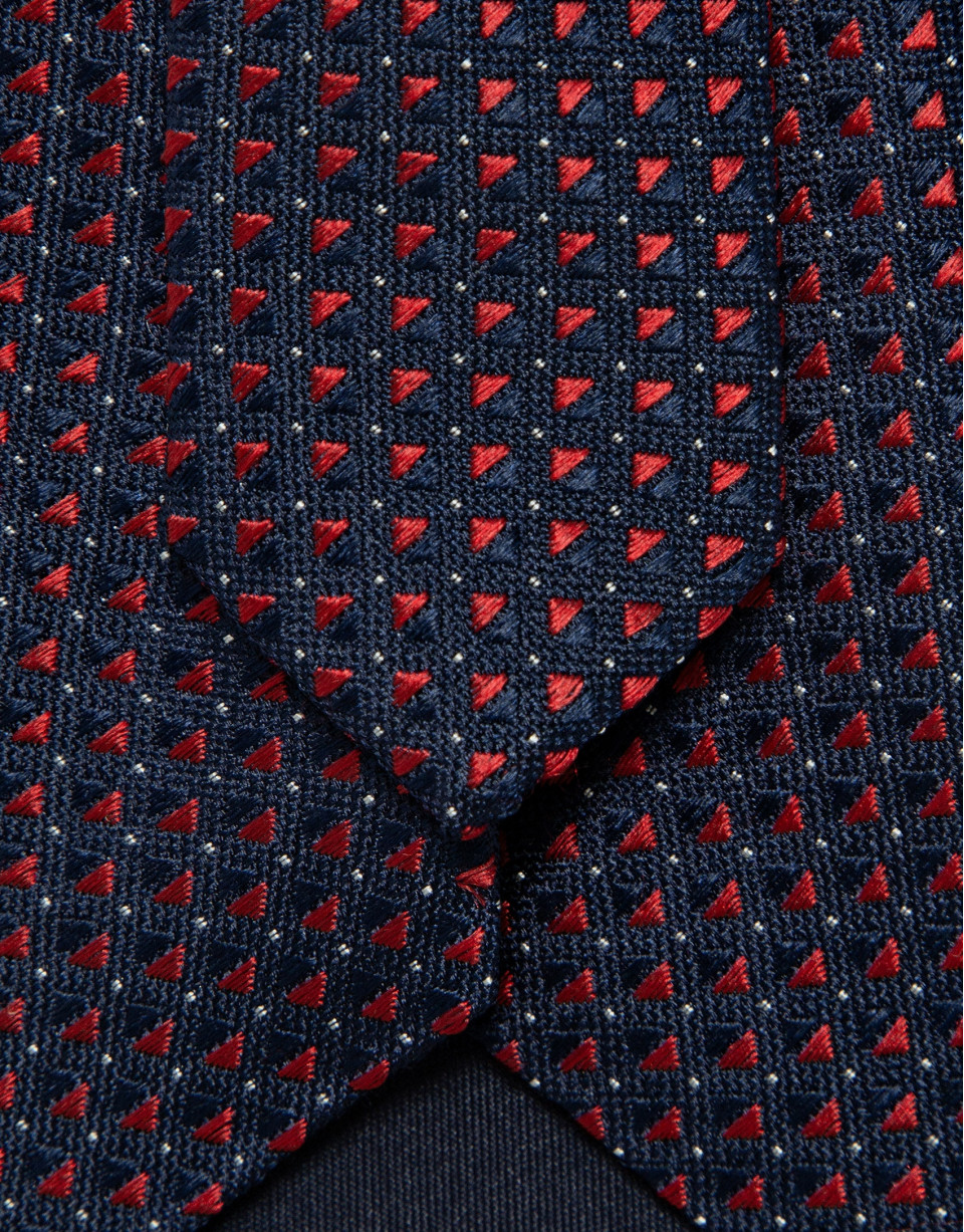 Corbata seda marino con jacquard geométrico rojo | Roberto Verino