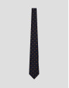 Navy silk tie with geometric orange flower ... | Roberto Verino