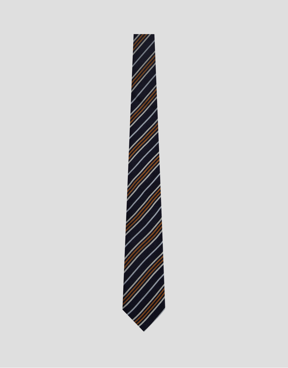 Corbata seda marino rayas naranja/blanco | Roberto Verino