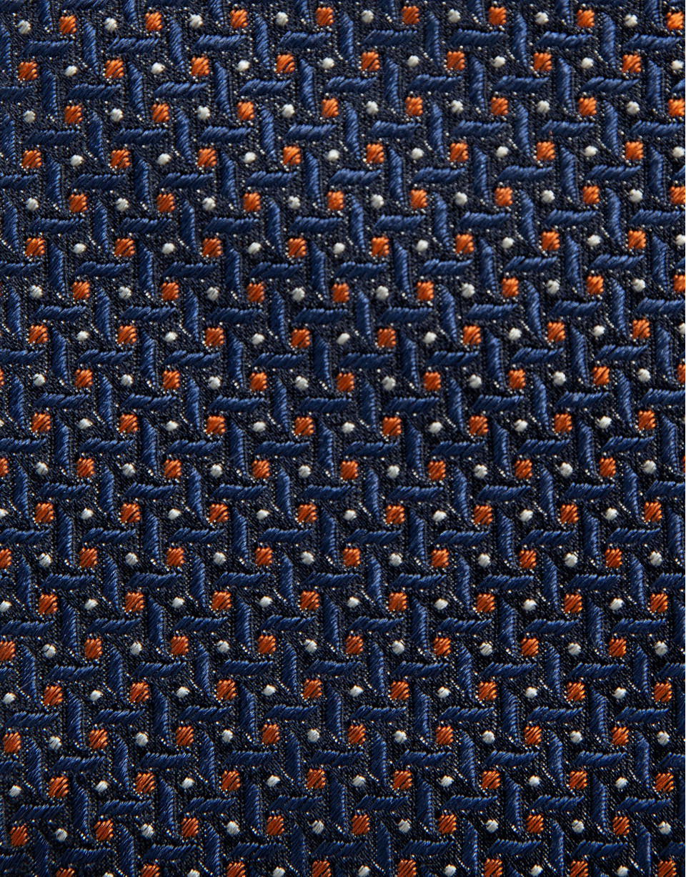 Navy blue/orange geometric jacquard silk tie | Roberto Verino