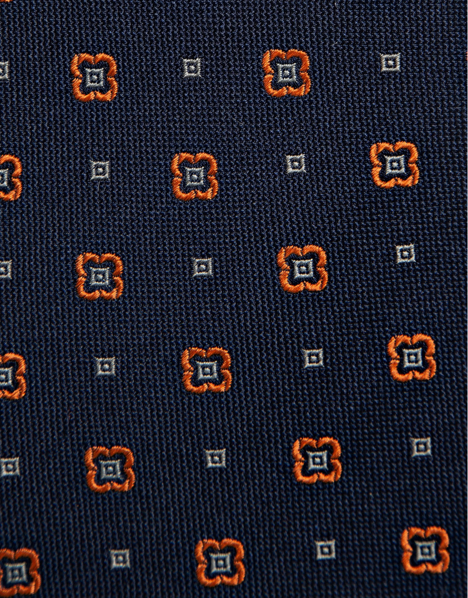 Navy silk tie with geometric orange flower ... | Roberto Verino