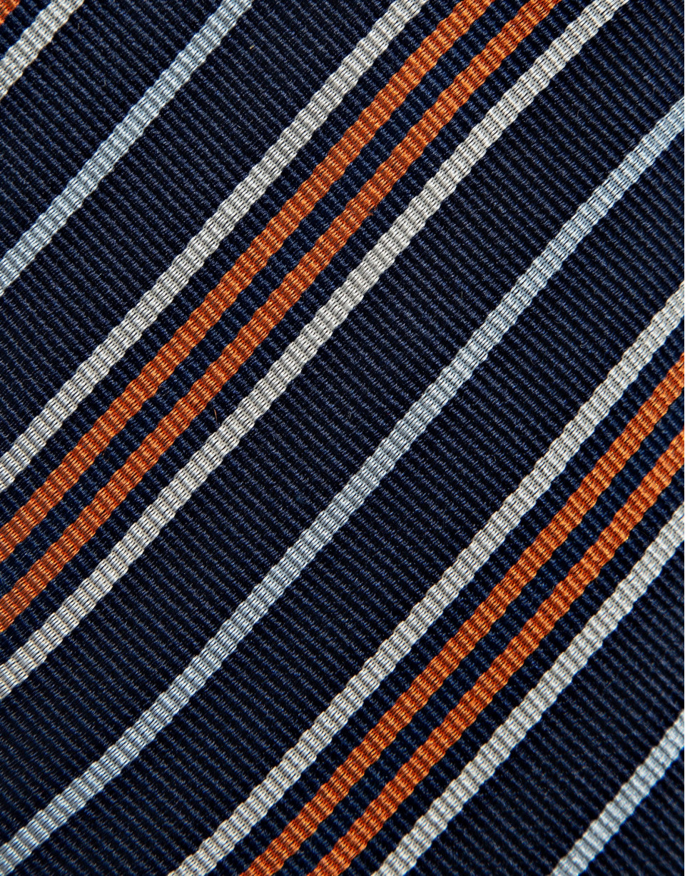 Navy silk tie with orange/white stripes - Man | Roberto Verino