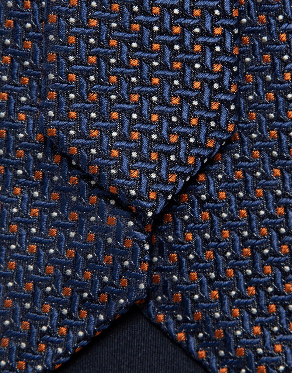 Corbata seda jacquard geométrico marino/naranja | Roberto Verino