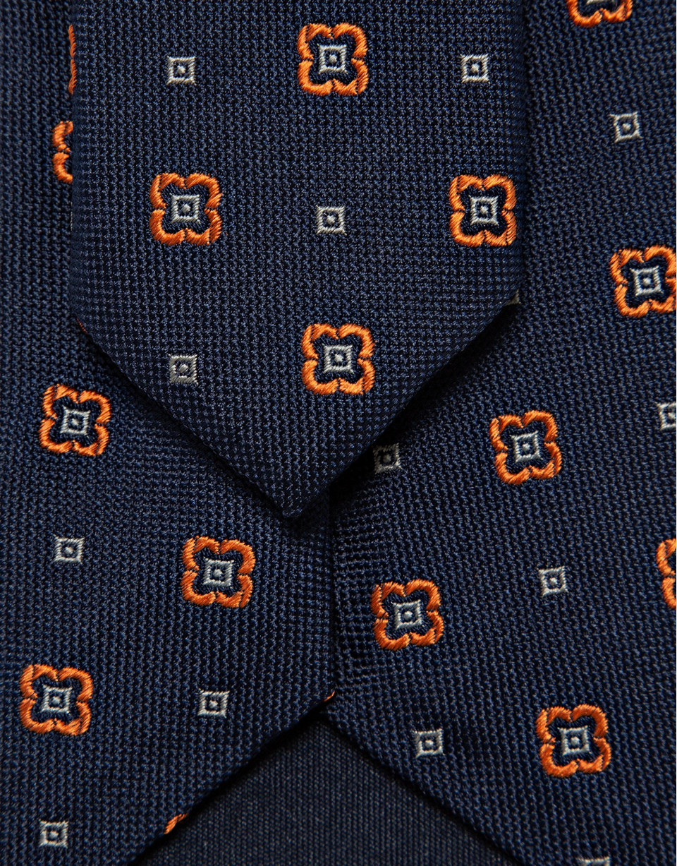 Corbata seda marino jacquard geométrico flor... | Roberto Verino