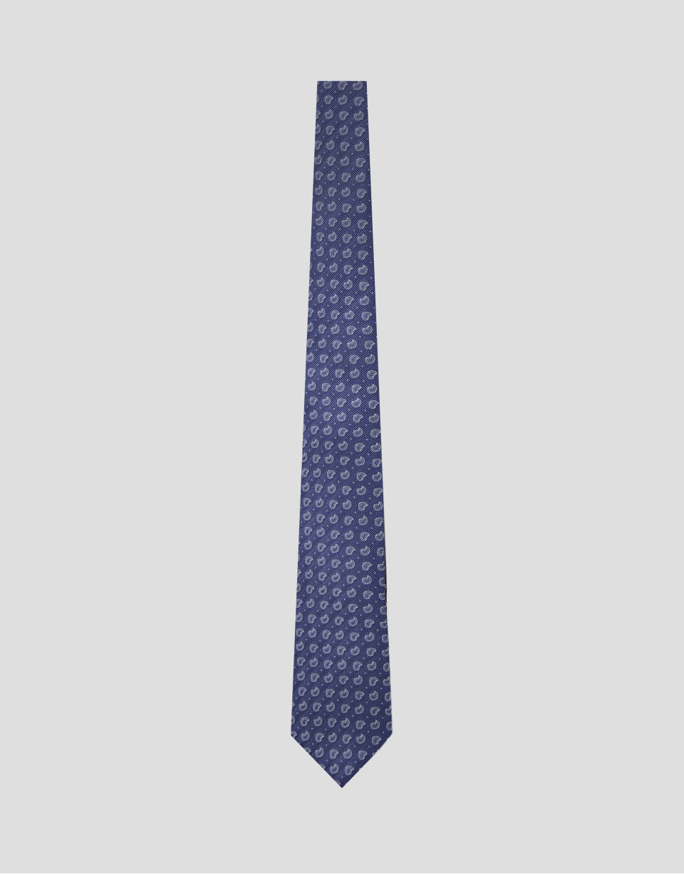 Corbata seda azul con jacquard cachemires plata | Roberto Verino