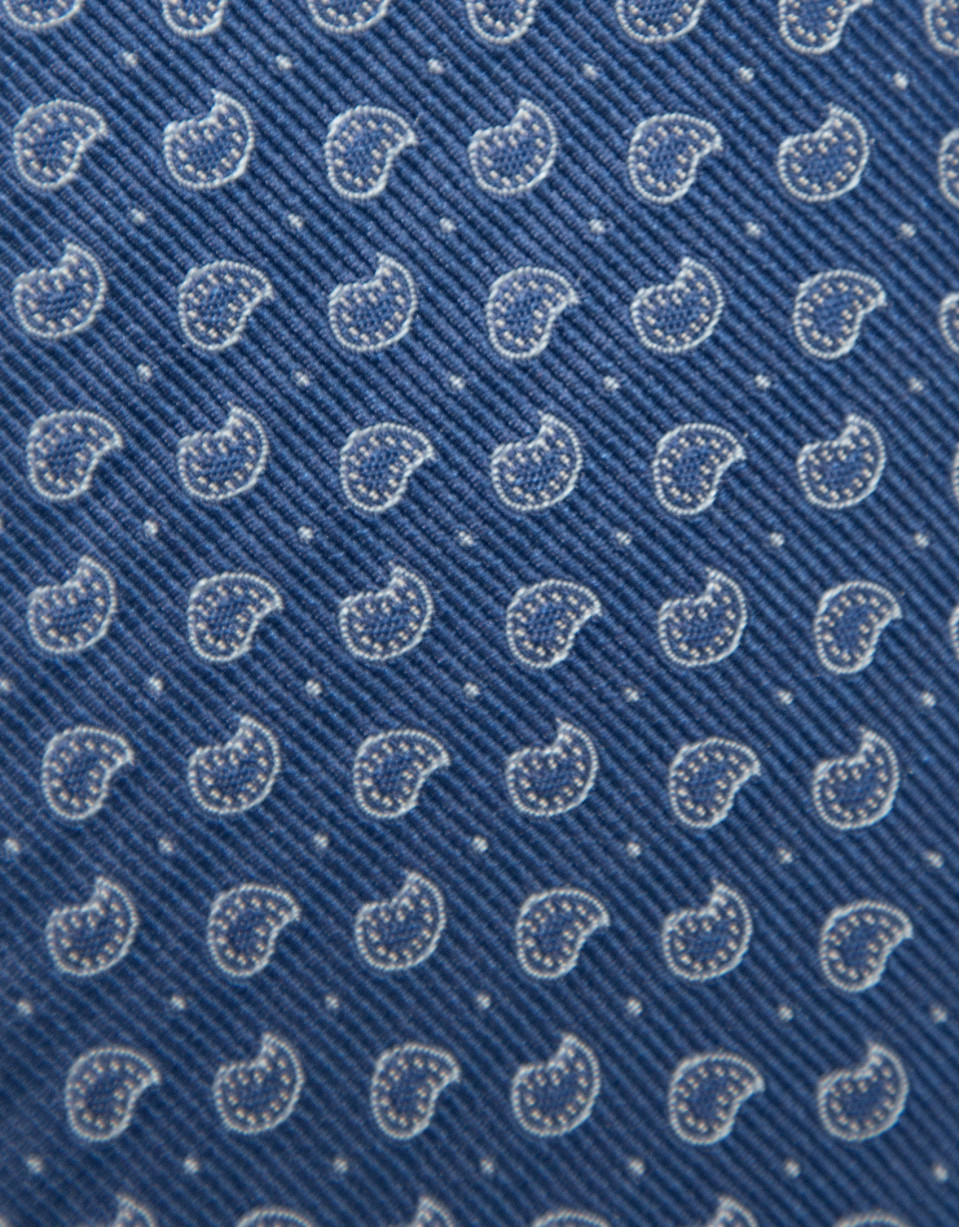Corbata seda azul con jacquard cachemires plata | Roberto Verino