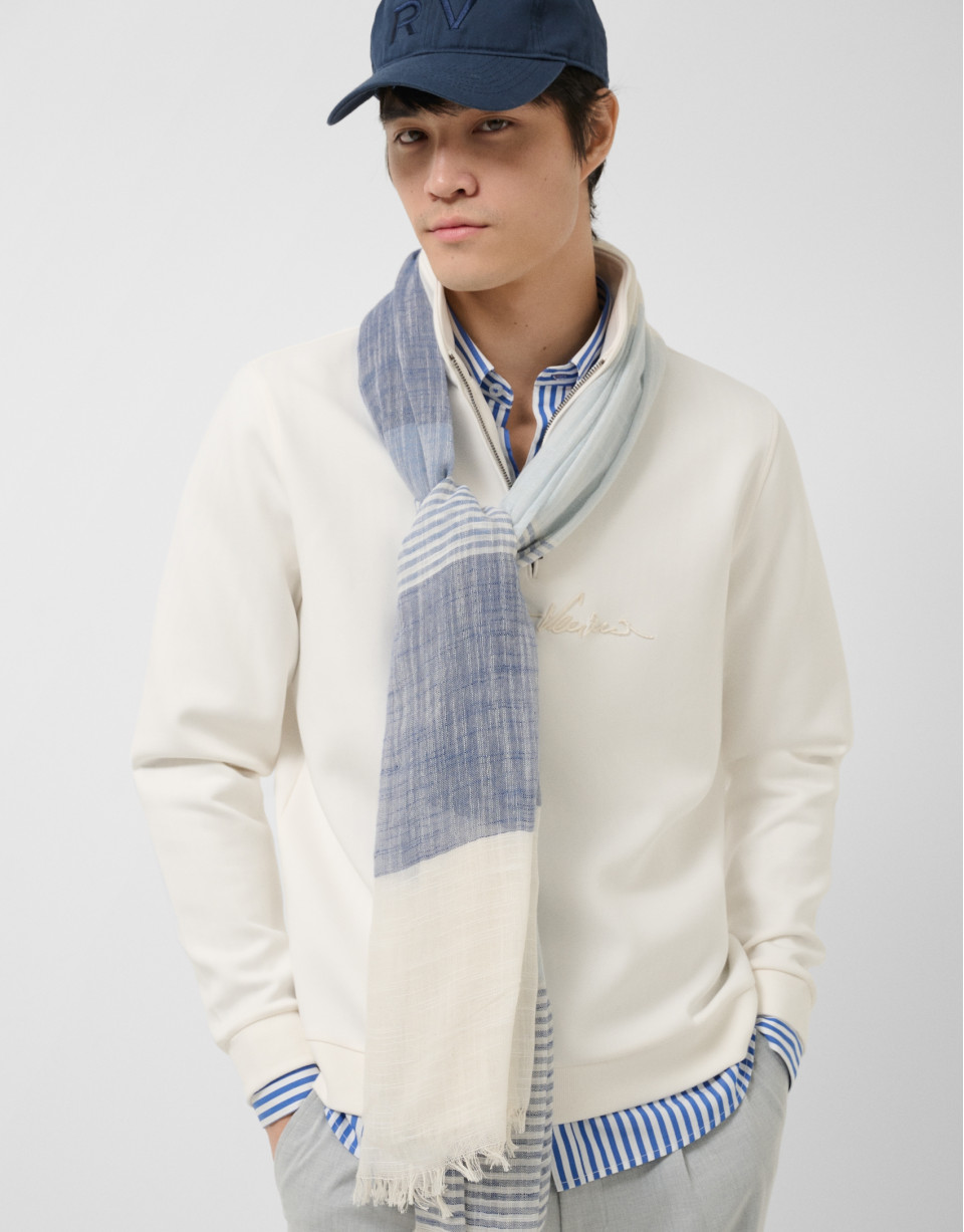 Ink blue and white striped scarf - Man - SS2026 | Roberto Verino