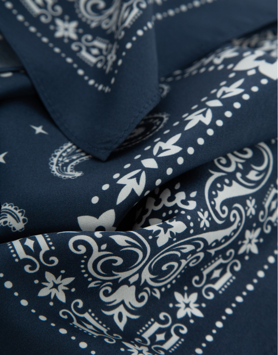 Navy silk scarf with white print - Man - SS2026 | Roberto Verino