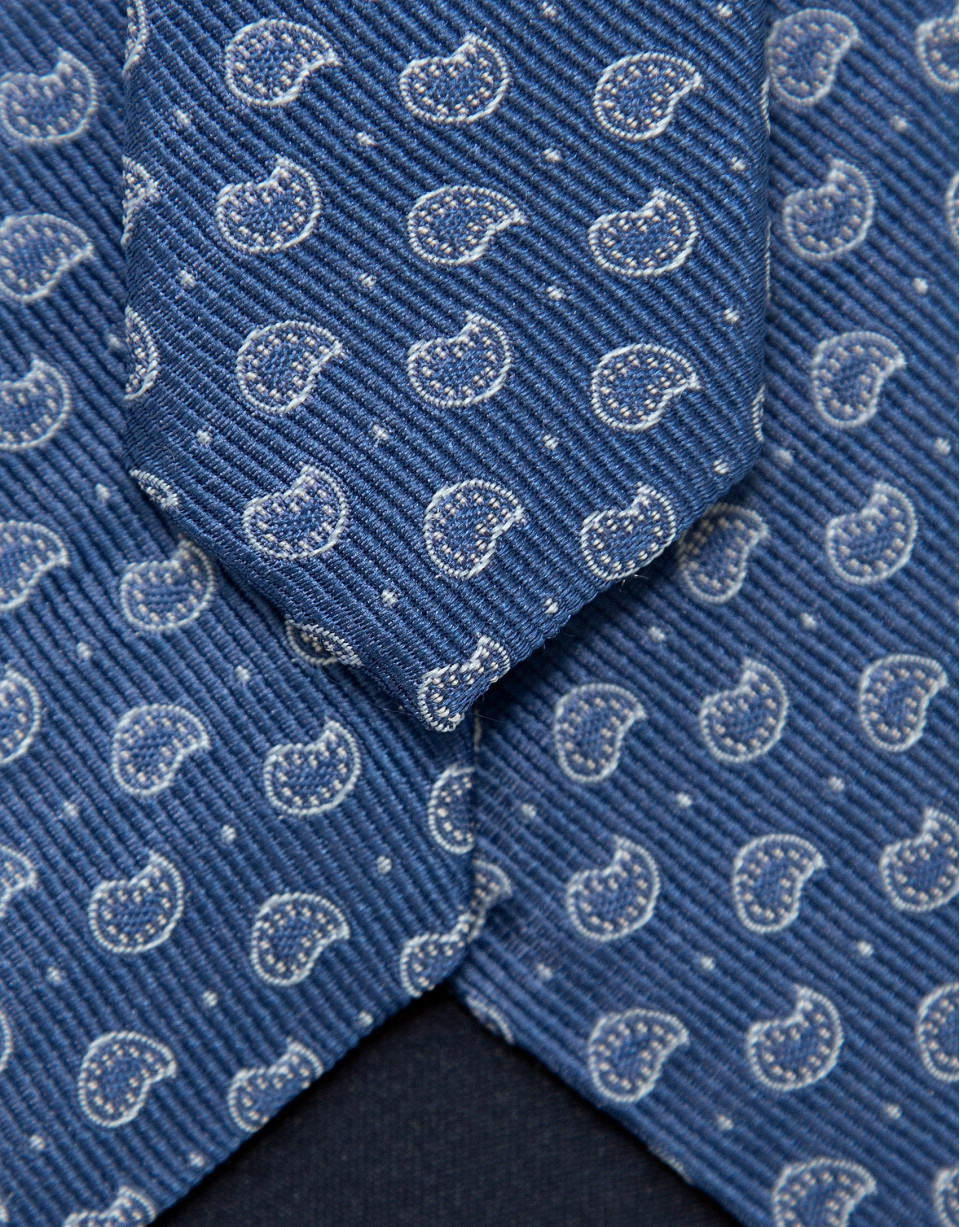 Blue silk tie with silver paisley jacquard | Roberto Verino
