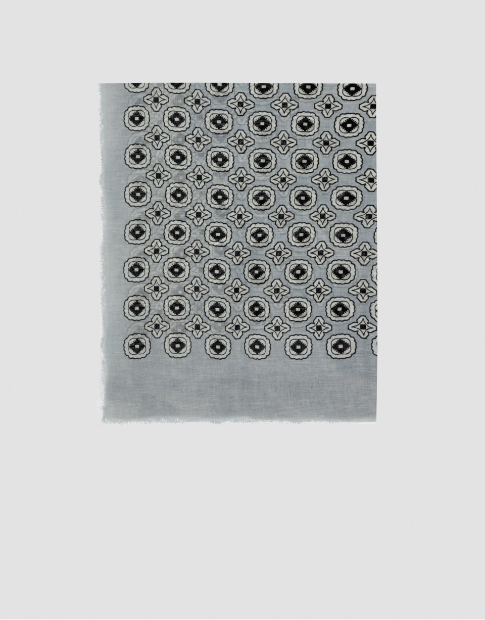Fular gris con estampado geométrico azul y ... | Roberto Verino
