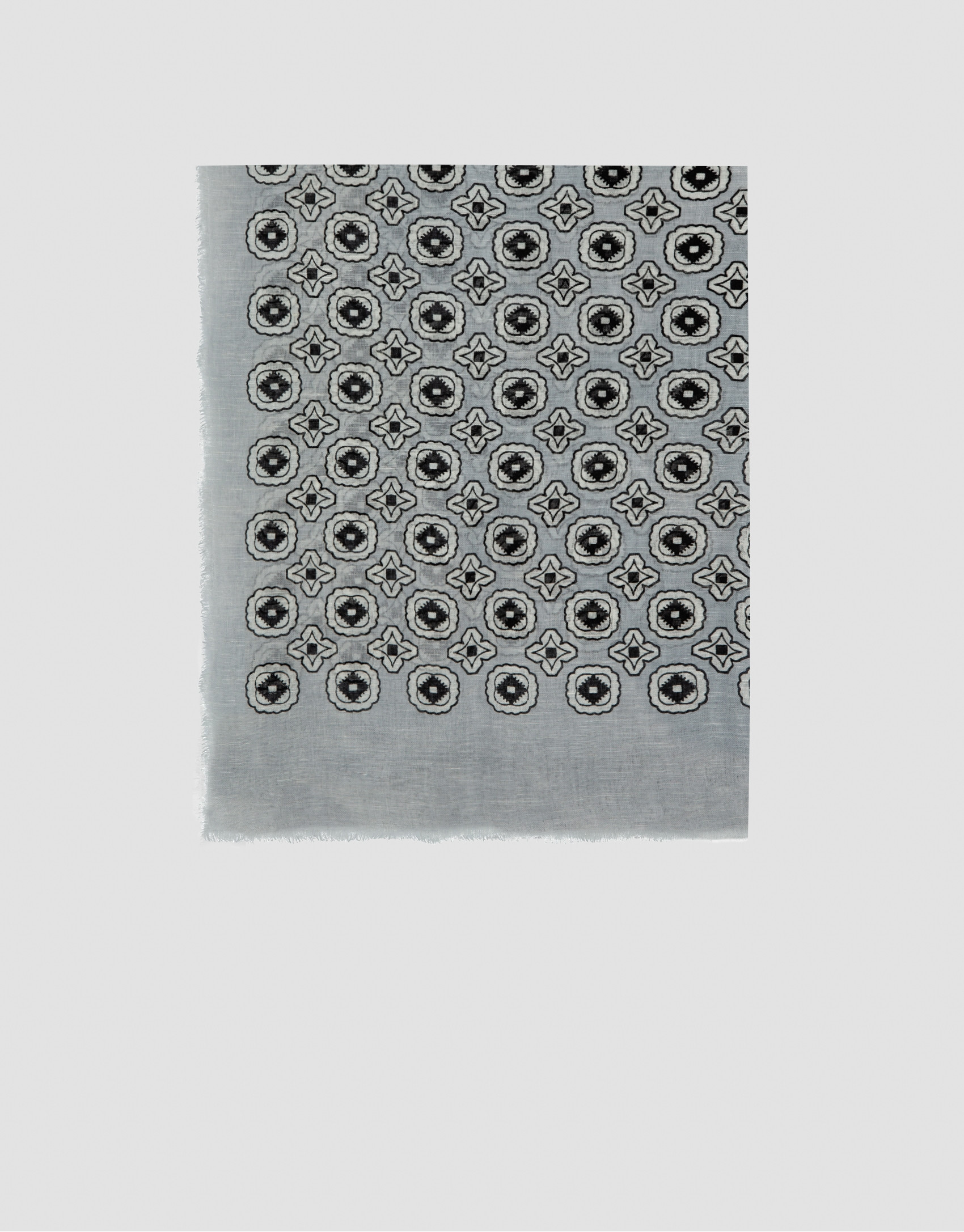 Fular gris con estampado geométrico azul y ... | Roberto Verino