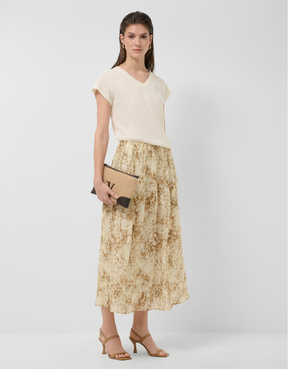 Beige-toned printed crepe midi skirt - Woman | Roberto Verino