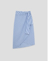 White cotton knotted midi skirt with blue ... | Roberto Verino