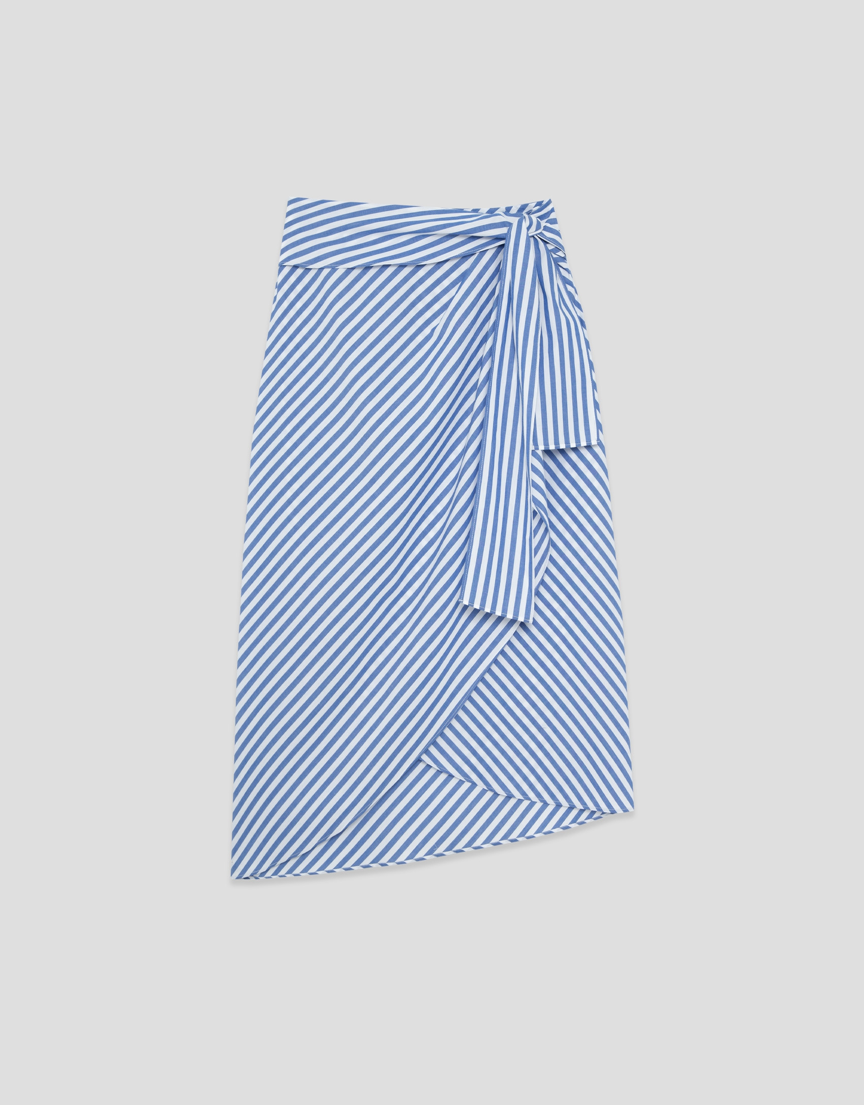 White cotton knotted midi skirt with blue ... | Roberto Verino