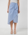 White cotton knotted midi skirt with blue ... | Roberto Verino