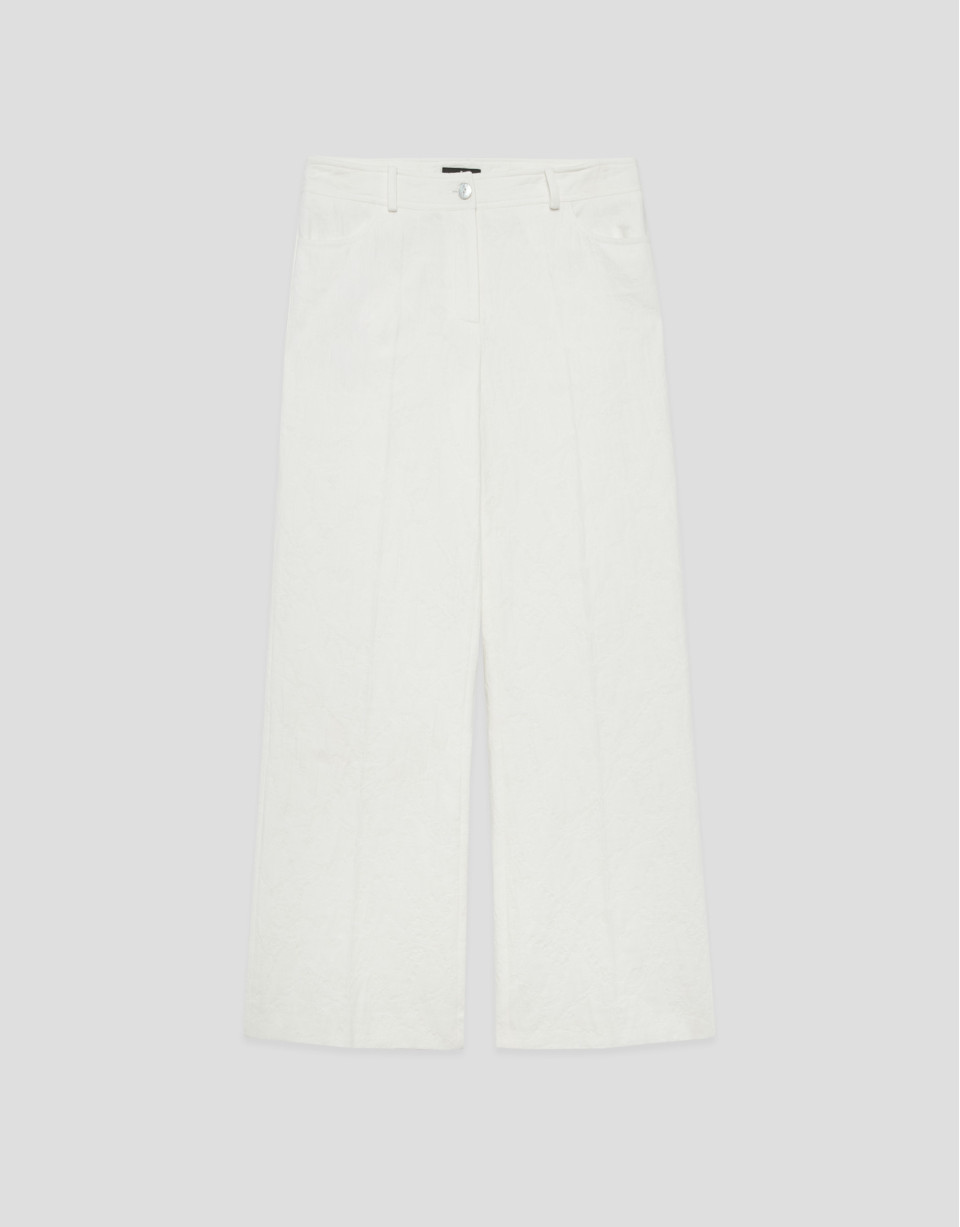 White cotton jacquard four-pocket trousers | Roberto Verino