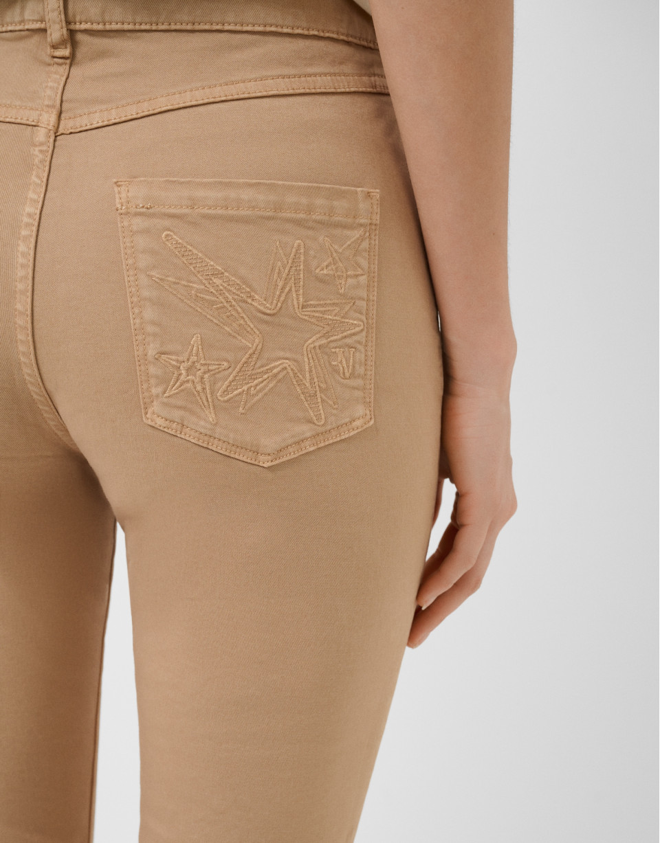 Camel cotton five-pocket skinny trousers | Roberto Verino