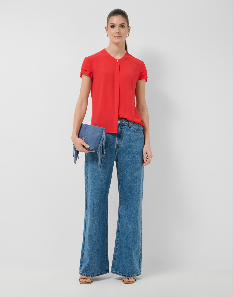Blusa manga corta con volantes rojo - Mujer | Roberto Verino