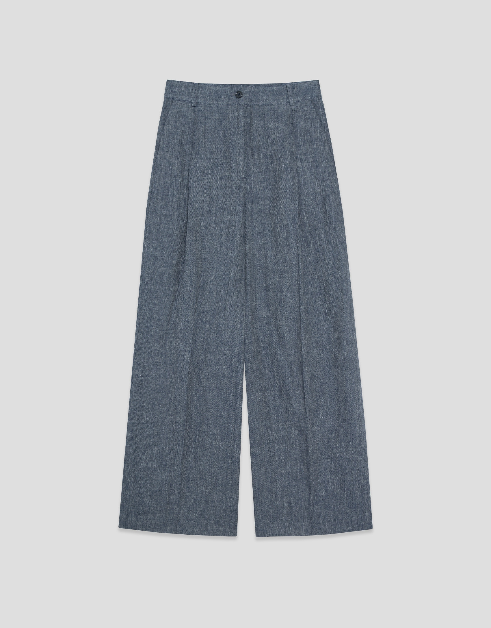 Pantalón ancho con pinzas lino azul - Mujer | Roberto Verino