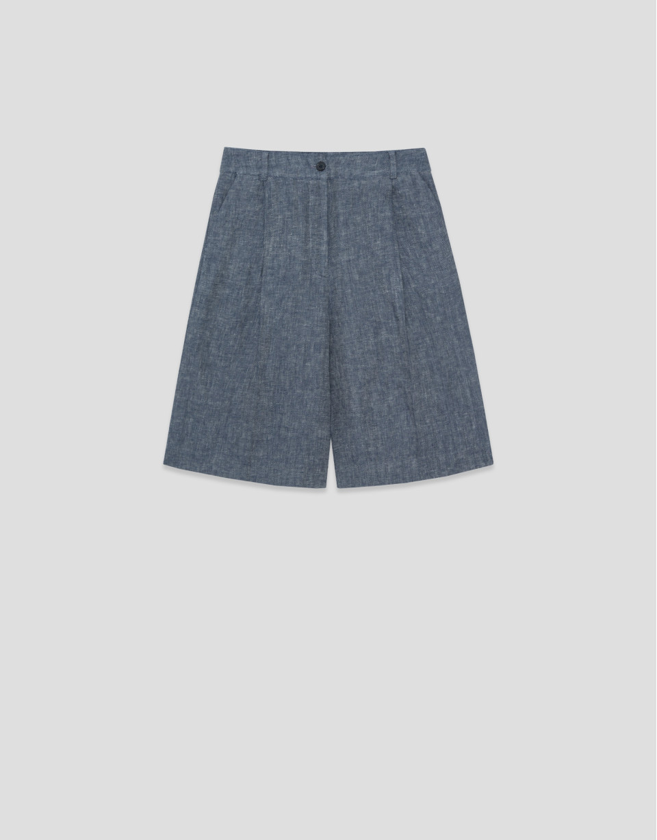 Long five-pocket blue linen Bermuda shorts | Roberto Verino