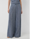 Pantalón ancho con pinzas lino azul - Mujer | Roberto Verino