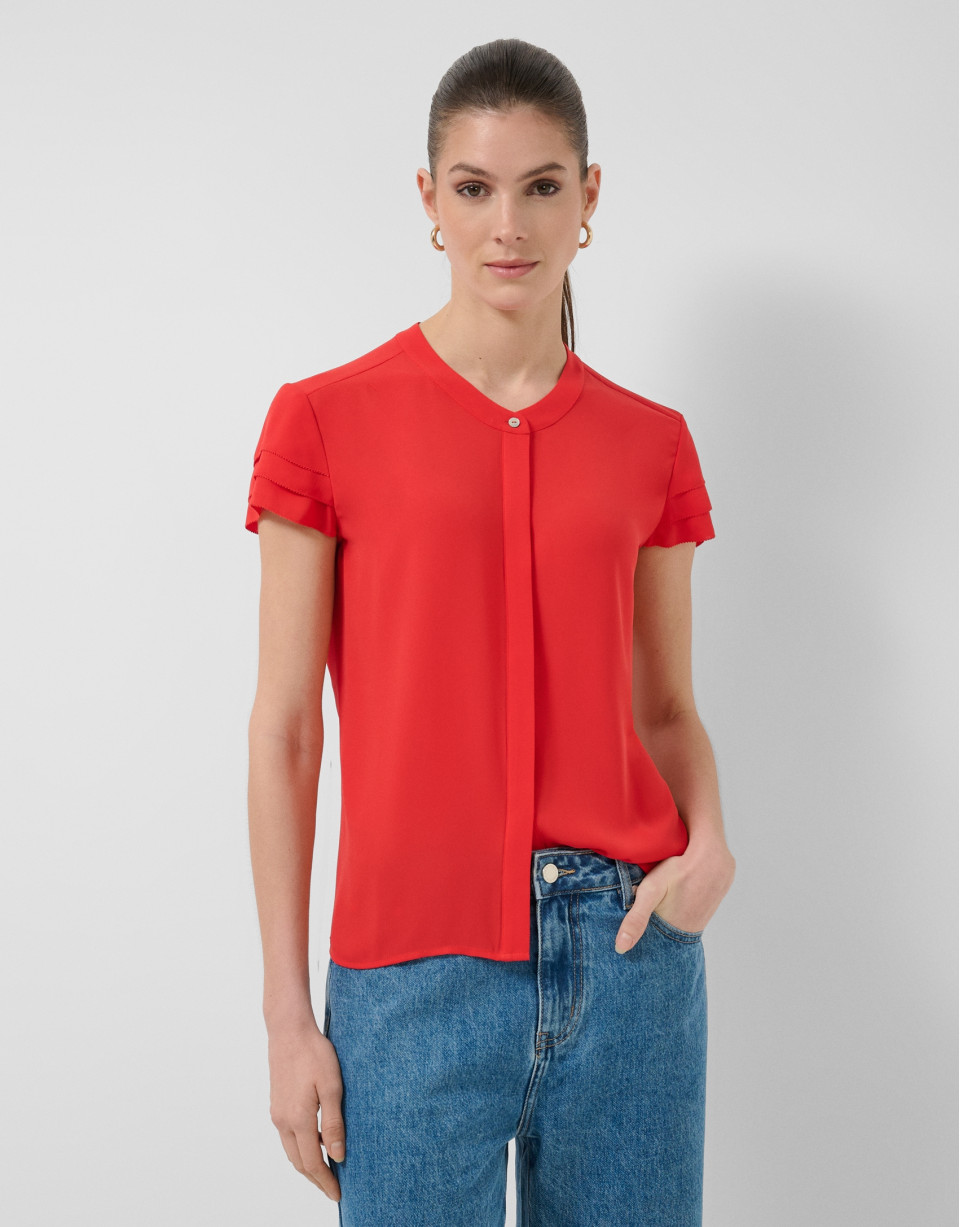 Blusa manga corta con volantes rojo - Mujer | Roberto Verino