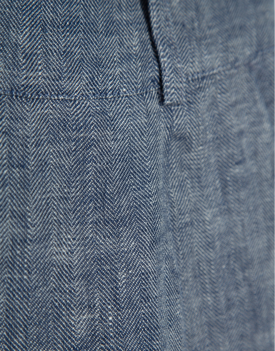 Wide-leg trousers with pleats in blue linen | Roberto Verino