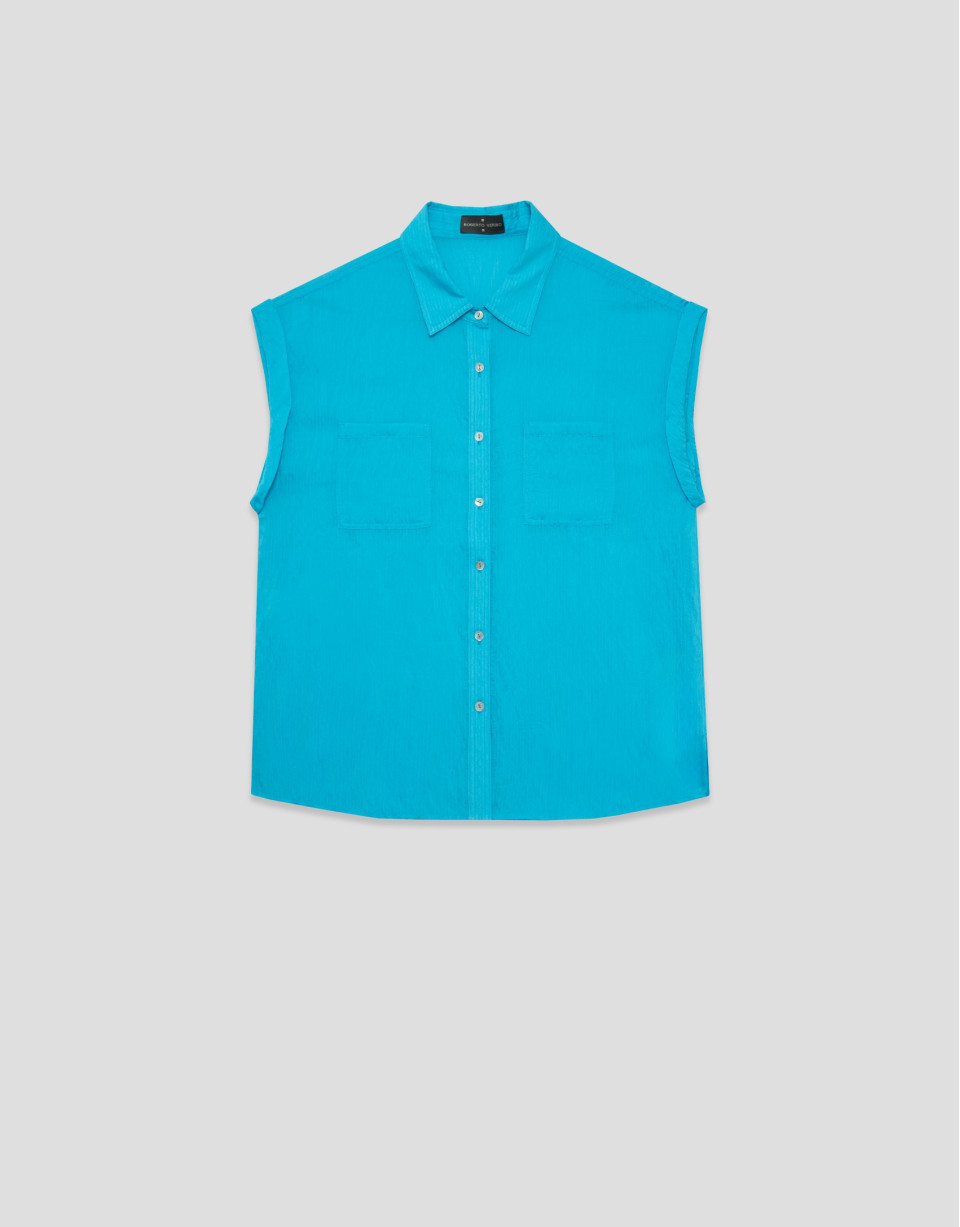 Turquoise sleeveless blouse with pockets | Roberto Verino